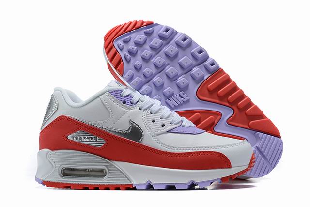 Nike Air Max 90 Women's Shoes White Red Silver-18 - Click Image to Close